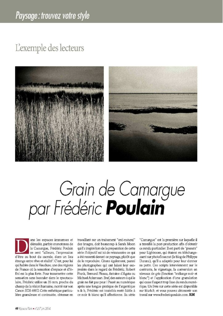 Extrait du magazine Réponses Photo de Juin 2014, sur la série Camargue de Frédéric Poulain
